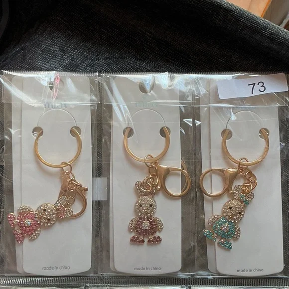 Mint Rhinestone Rabbit Keychain Trio - Picture 3 of 4